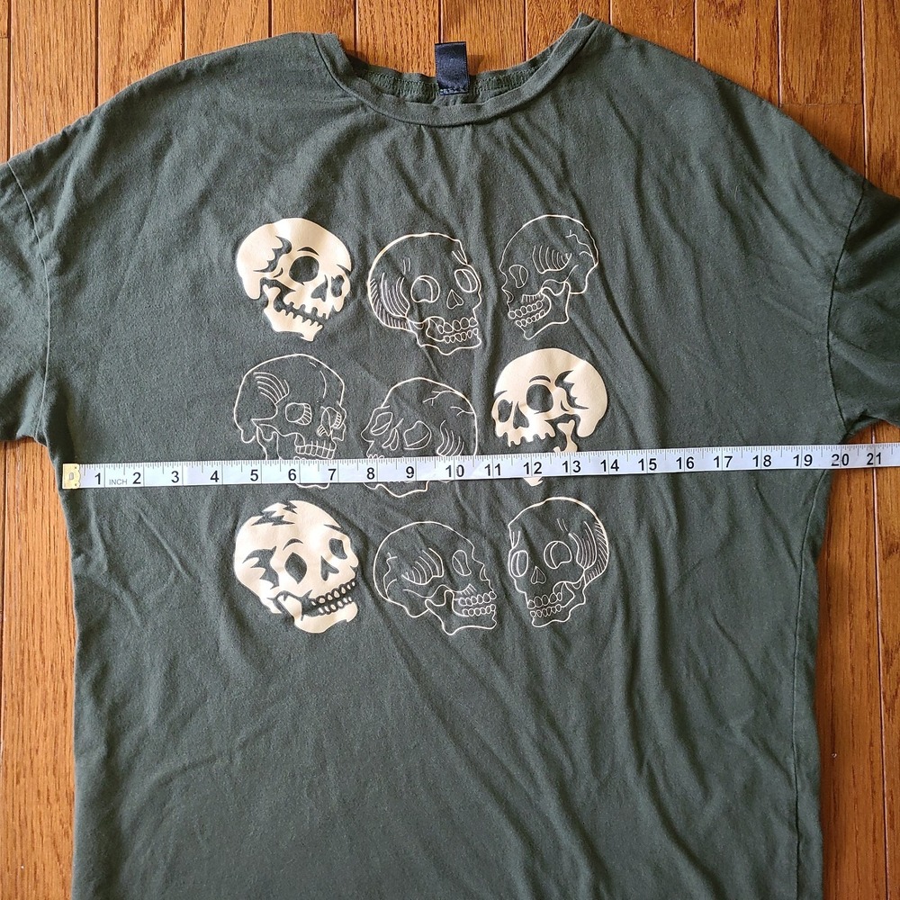 Nine Skulls Tee Skull Graphic Skater Dark Academia Olive Green and Beige Small - Picture 3 of 6